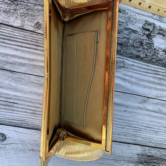 Vintage Gold Metallic Croc Embossed Clutch Handbag - Picture 5 of 12